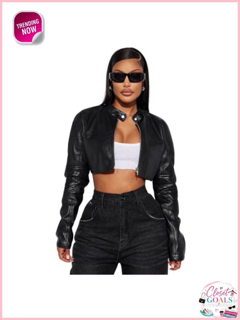 Faux Leather Cropped Moto Jacket Asymmetrical Zip Belted Women
